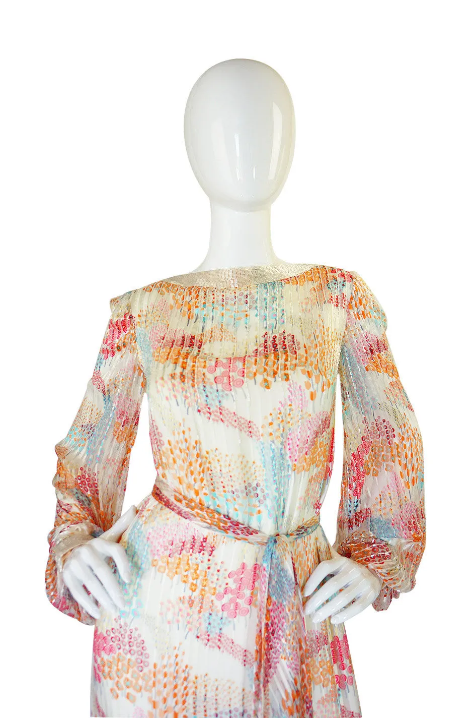 1970s Beaded Silk Alfred Bosand Dress