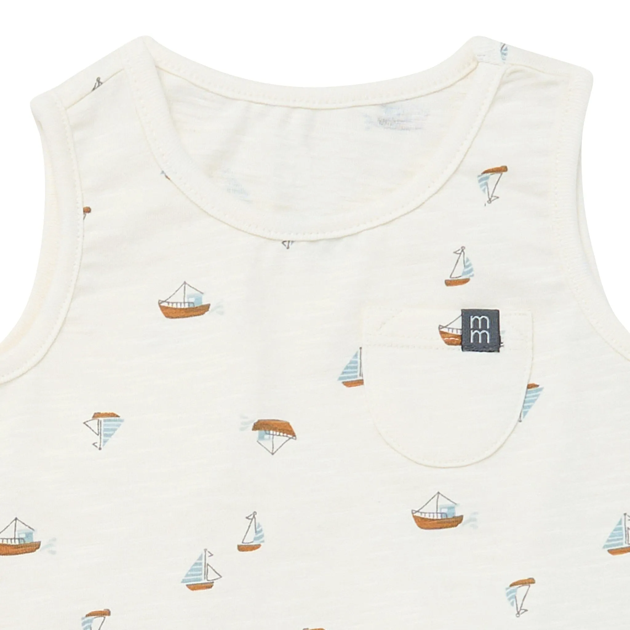 4-Piece Baby Boys Ivory Sailboats Sleeveless Shirts and Shorts Set