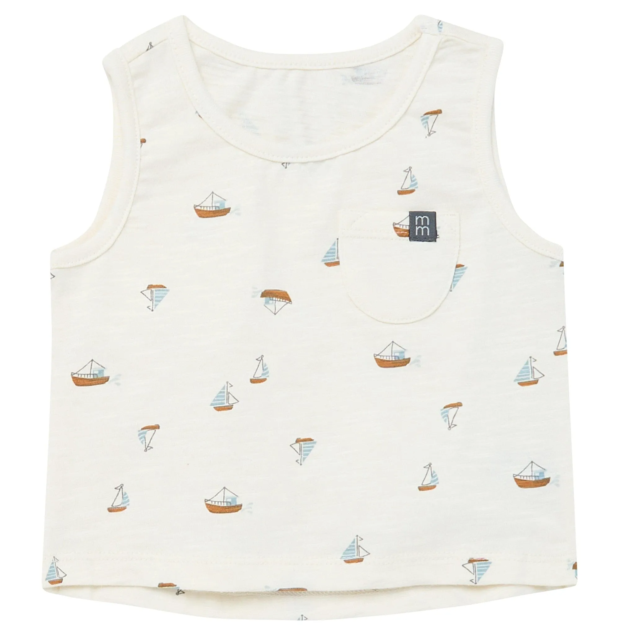 4-Piece Baby Boys Ivory Sailboats Sleeveless Shirts and Shorts Set