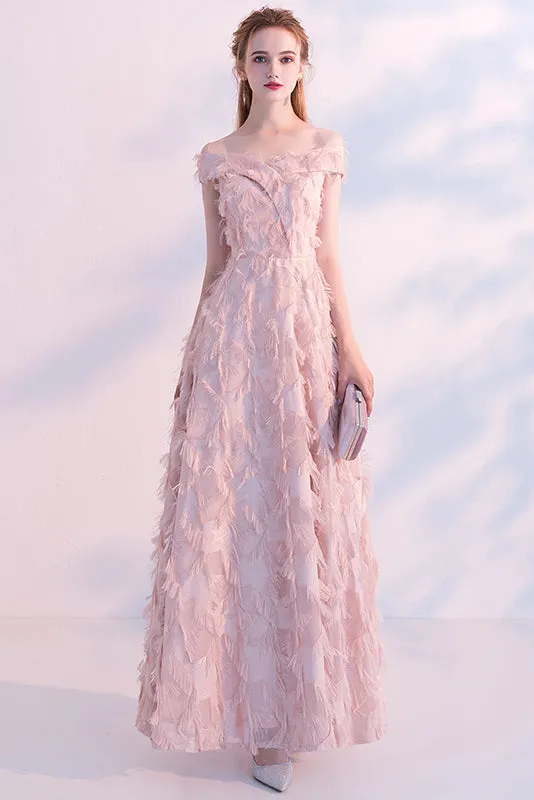 A-Line Elegant Off The Shoulder Floor Length Prom Dresses