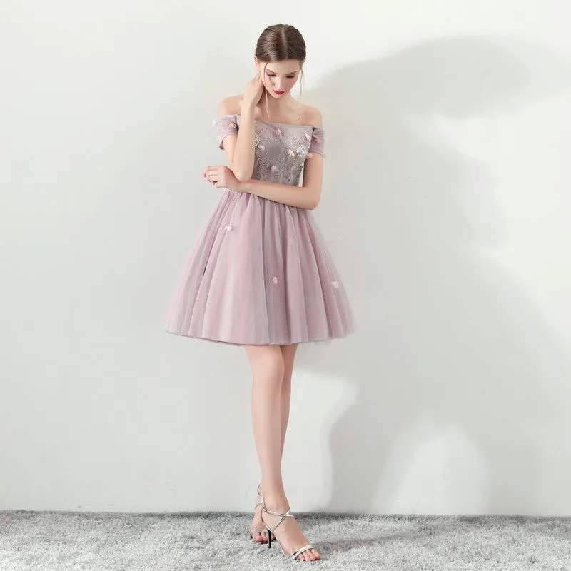 A-Line Off the Shoulder Tulle Homecoming Dresses,Short Prom Dress OKC61
