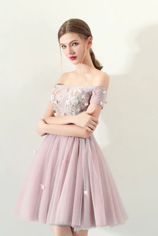 A-Line Off the Shoulder Tulle Homecoming Dresses,Short Prom Dress OKC61
