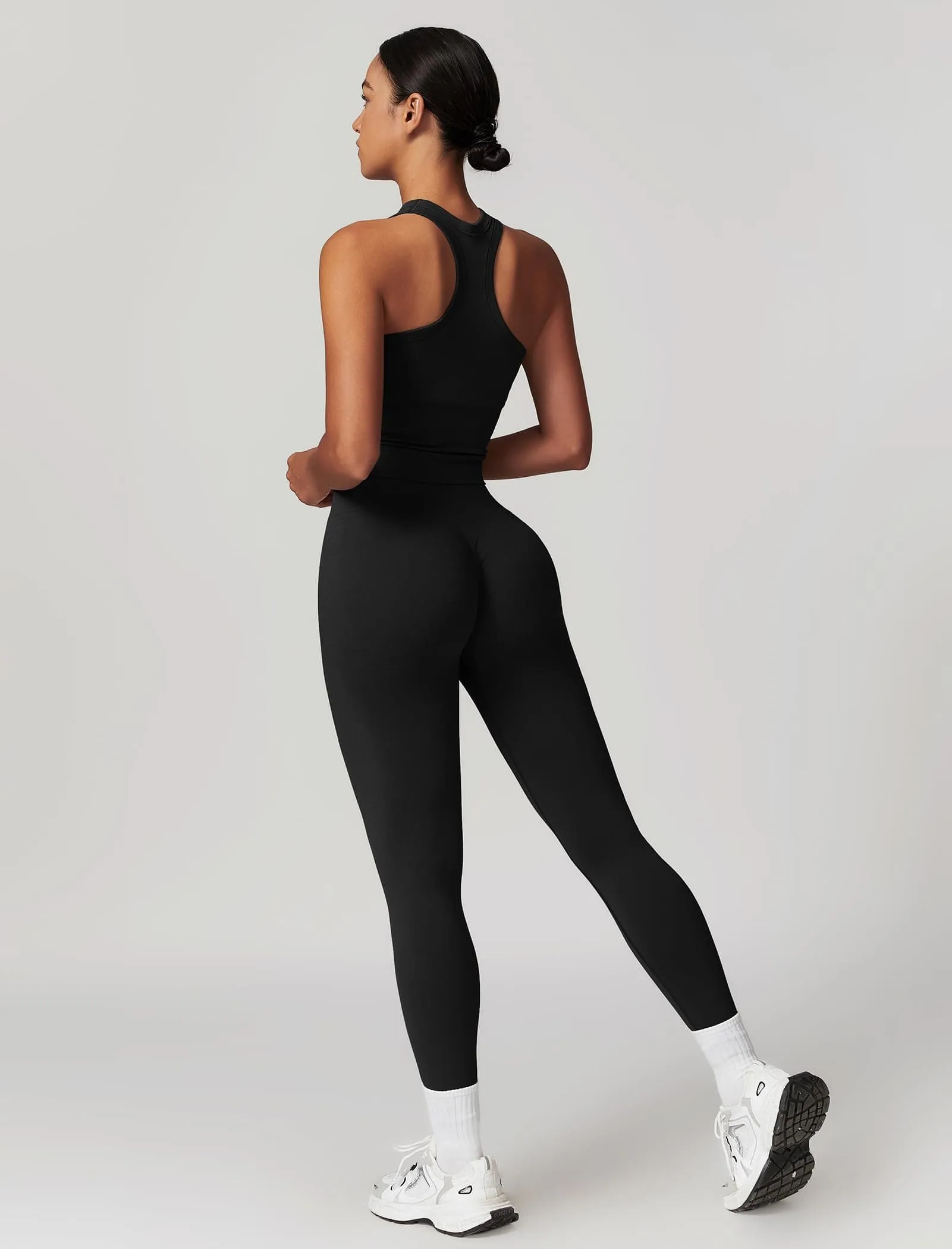 ABOCIW Workout Sets for Women, Ribbed Racerback Tank Top Bra Seamless Scrunch Butt Lifting High Waist Leggings 2 Piece Gym Yoga Outfits Tank Black
