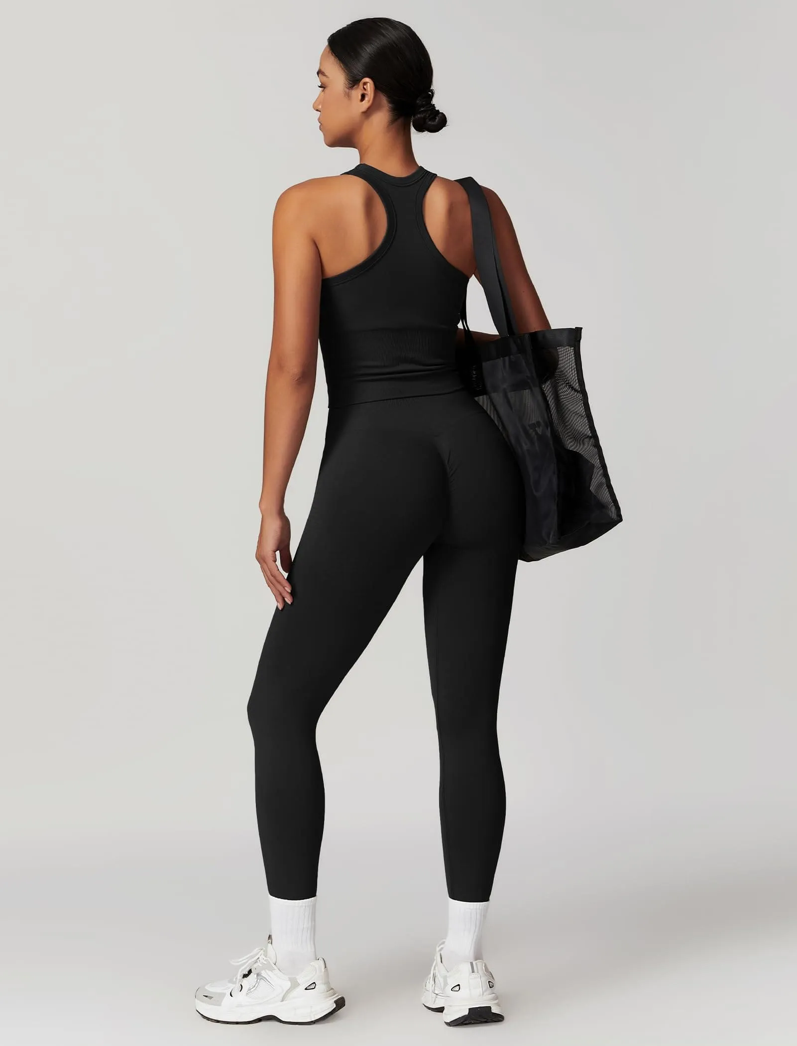 ABOCIW Workout Sets for Women, Ribbed Racerback Tank Top Bra Seamless Scrunch Butt Lifting High Waist Leggings 2 Piece Gym Yoga Outfits Tank Black