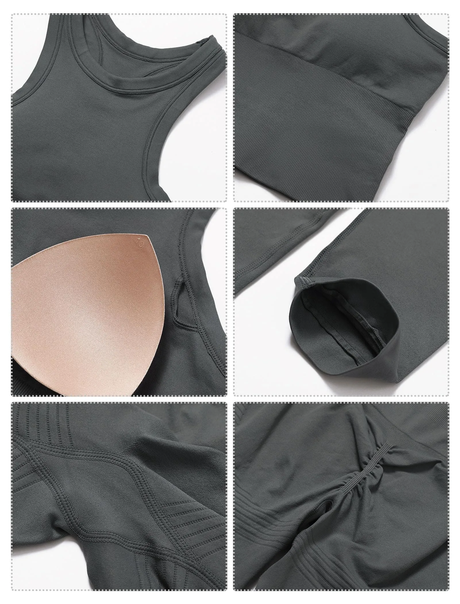 ABOCIW Workout Sets for Women, Ribbed Racerback Tank Top Bra Seamless Scrunch Butt Lifting High Waist Leggings 2 Piece Gym Yoga Outfits Tank Dark Gray