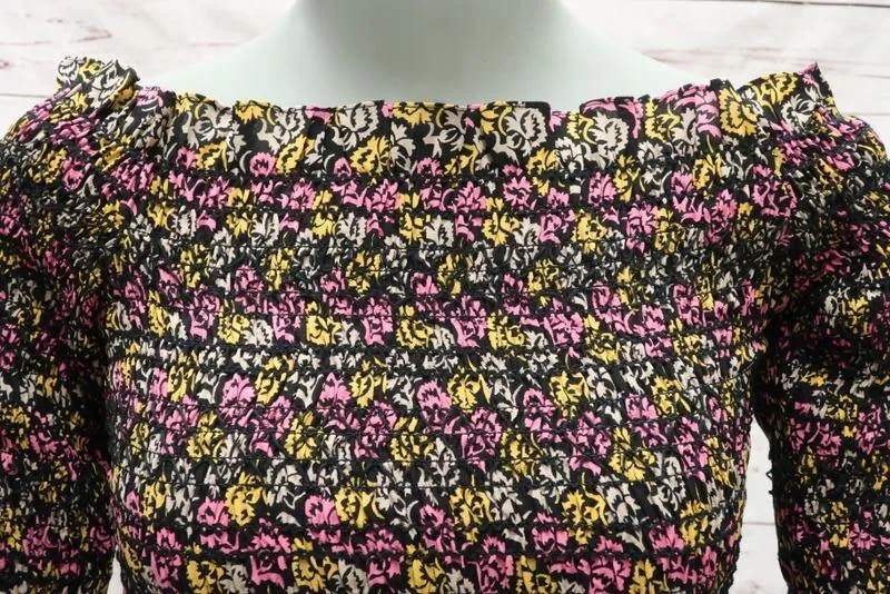 A.L.C. Blouse Agra Pink Floral Print Silk Size 2 Off-Shoulder Bell Sleeve Top