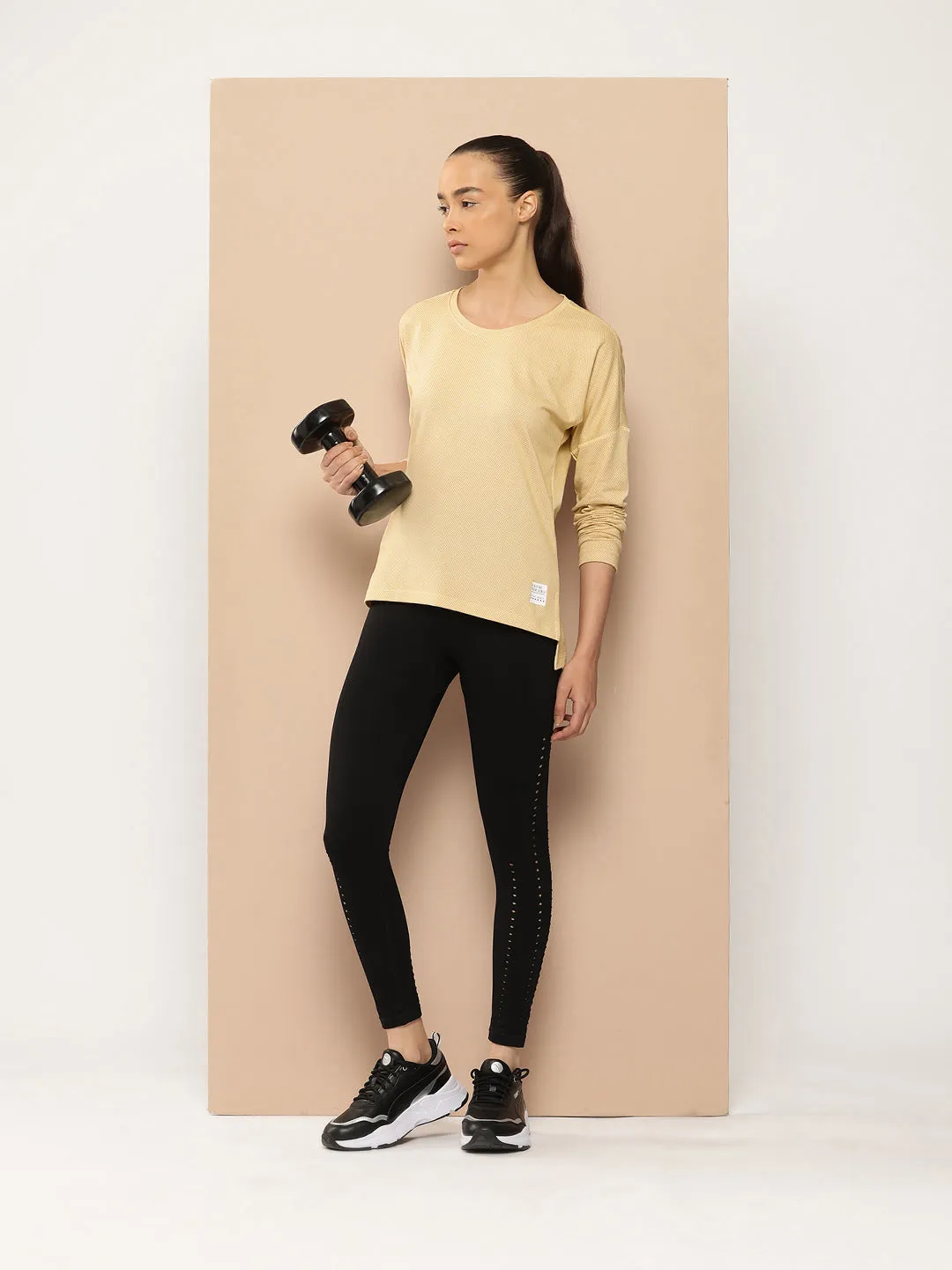 Alcis Women Solid Drop-Shoulder Sleeves T-shirt