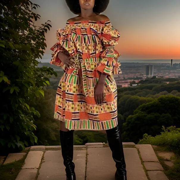 Ankara African Print Off Shoulder Dress