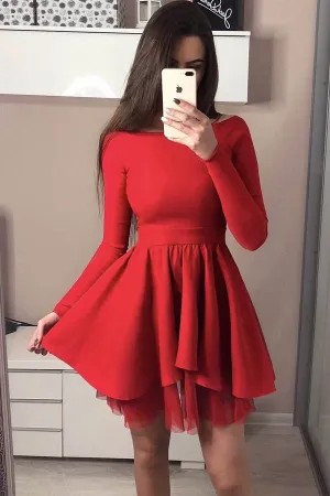 Anneprom Long Sleeve Homecoming Dresses Off The Shoulder Short Prom Dress APH0003