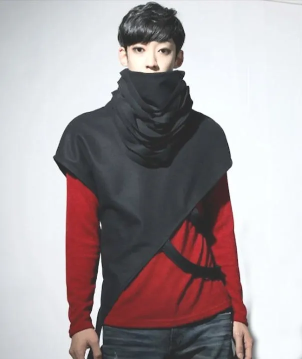 Asymmetric over-the-shoulder partial tee with loose collar