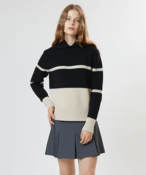 AVEN Color Block Collar Pullover - Black