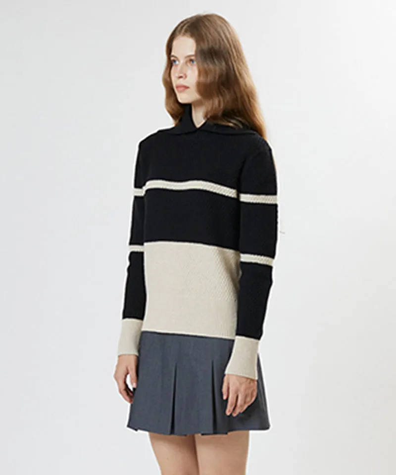 AVEN Color Block Collar Pullover - Black