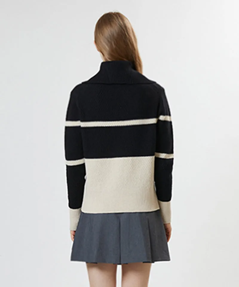 AVEN Color Block Collar Pullover - Black