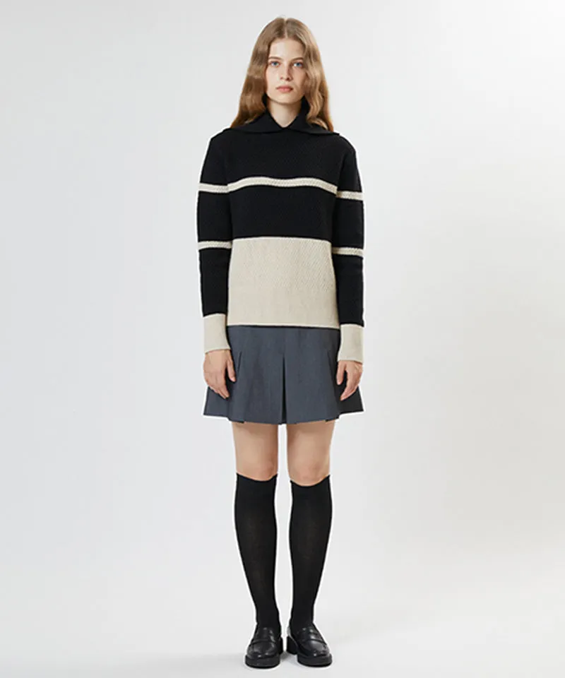 AVEN Color Block Collar Pullover - Black