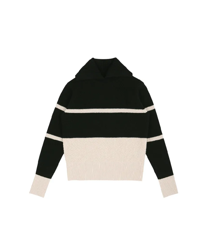 AVEN Color Block Collar Pullover - Black