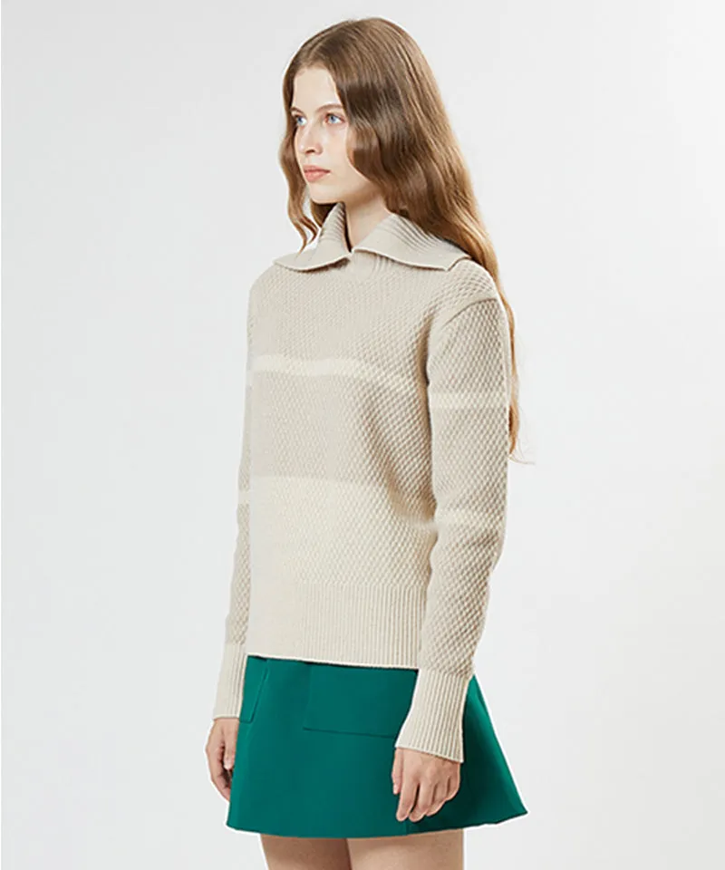 AVEN Color Block Collar Pullover - Oatmeal