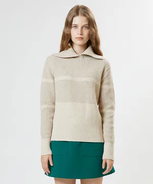 AVEN Color Block Collar Pullover - Oatmeal