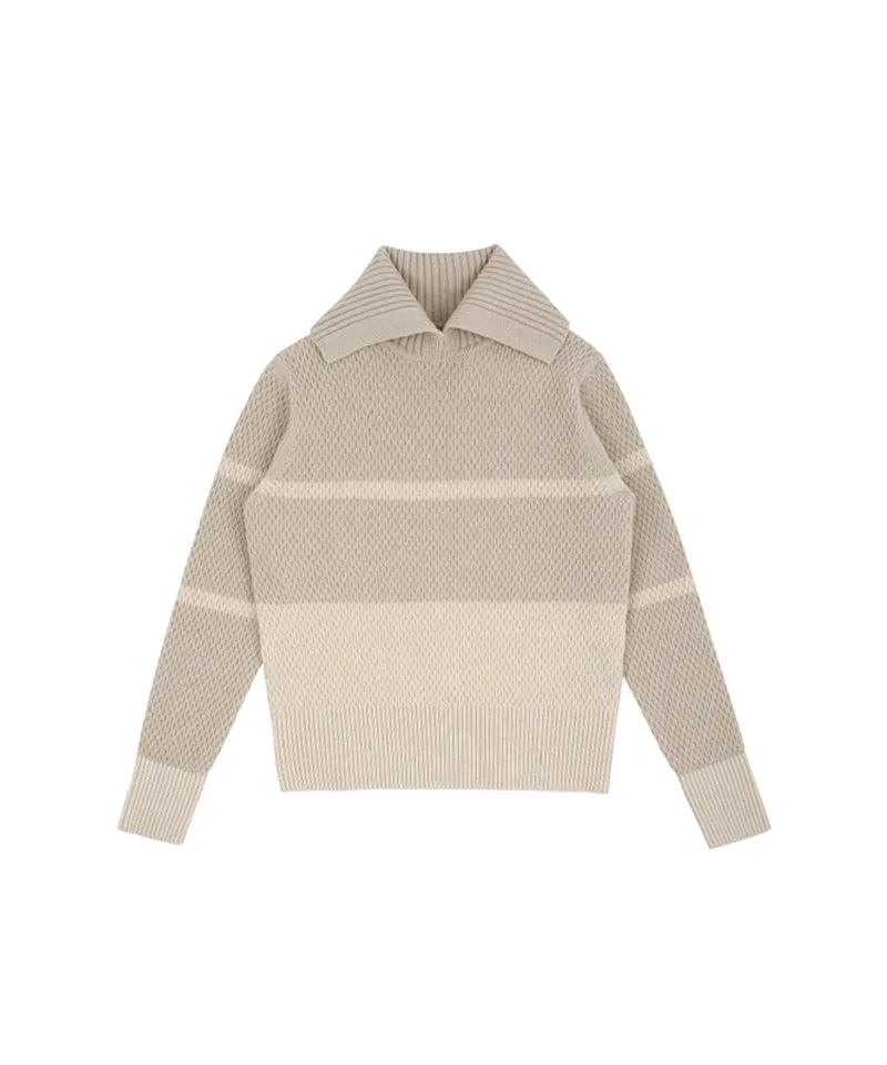 AVEN Color Block Collar Pullover - Oatmeal