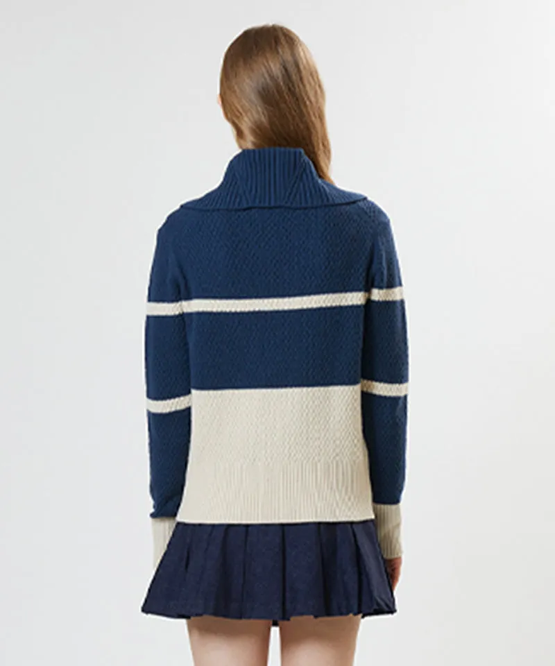 AVEN Color Block Collar Pullover - Teal Blue