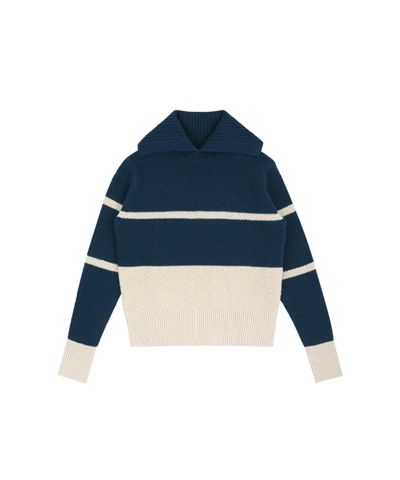AVEN Color Block Collar Pullover - Teal Blue