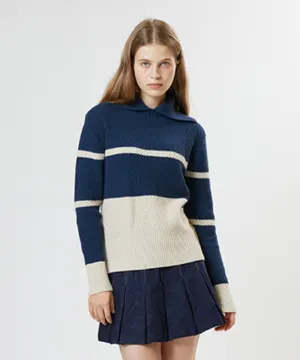 AVEN Color Block Collar Pullover - Teal Blue
