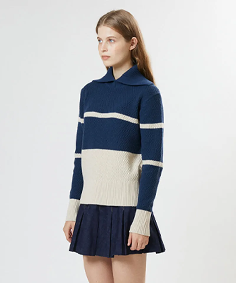 AVEN Color Block Collar Pullover - Teal Blue