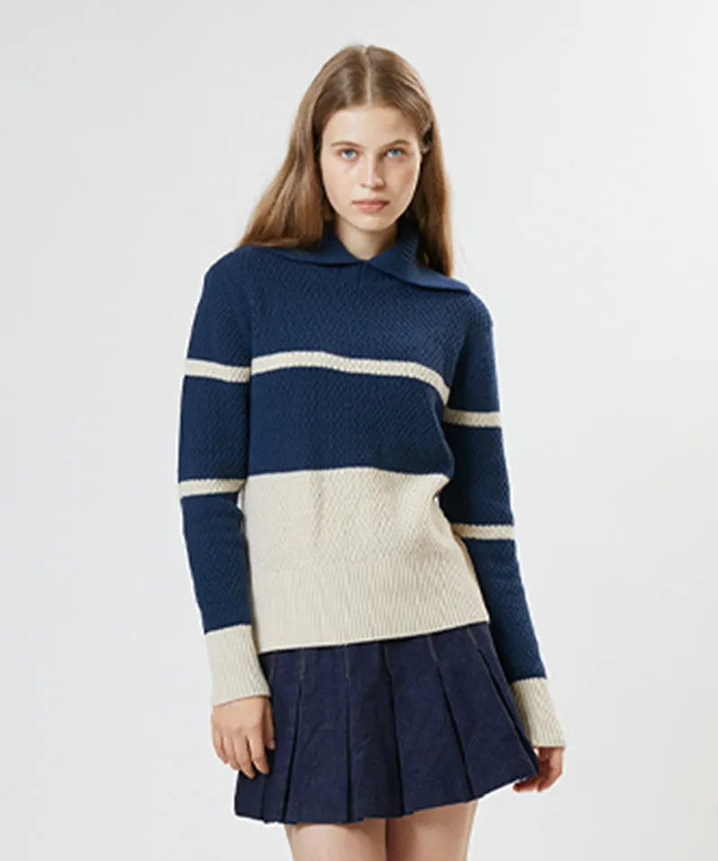 AVEN Color Block Collar Pullover - Teal Blue