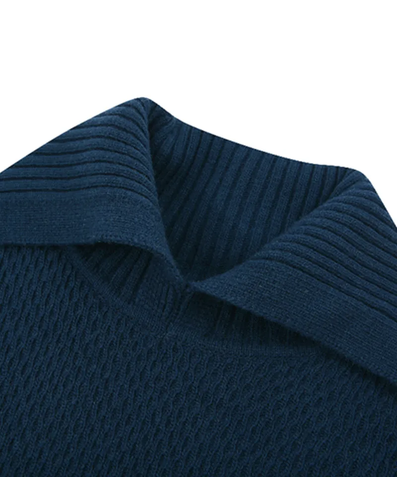 AVEN Color Block Collar Pullover - Teal Blue