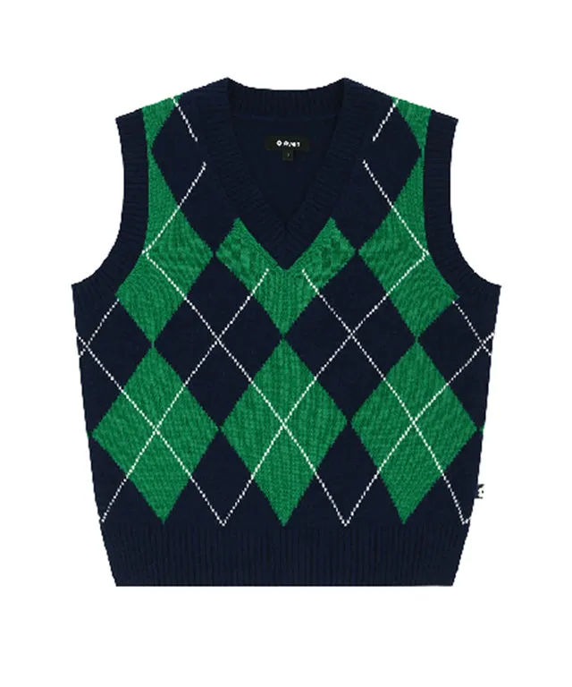 AVEN Wool Cashmere Argyle Vest - Navy