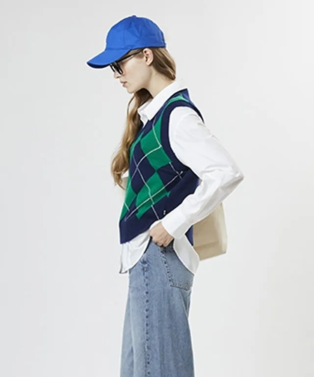 AVEN Wool Cashmere Argyle Vest - Navy