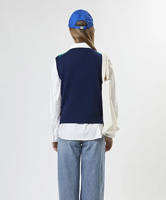 AVEN Wool Cashmere Argyle Vest - Navy