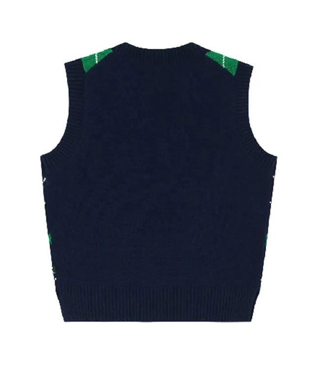 AVEN Wool Cashmere Argyle Vest - Navy
