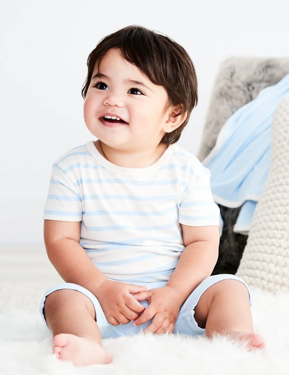 Baby Stripe T-Shirt - Sky/Chalk