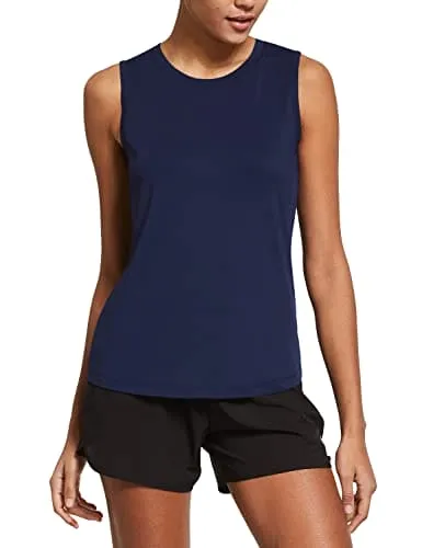 BALEAF Women's Sleeveless Athletic Shirts Workout Running Tank Tops Active Gym Tops Navy Size