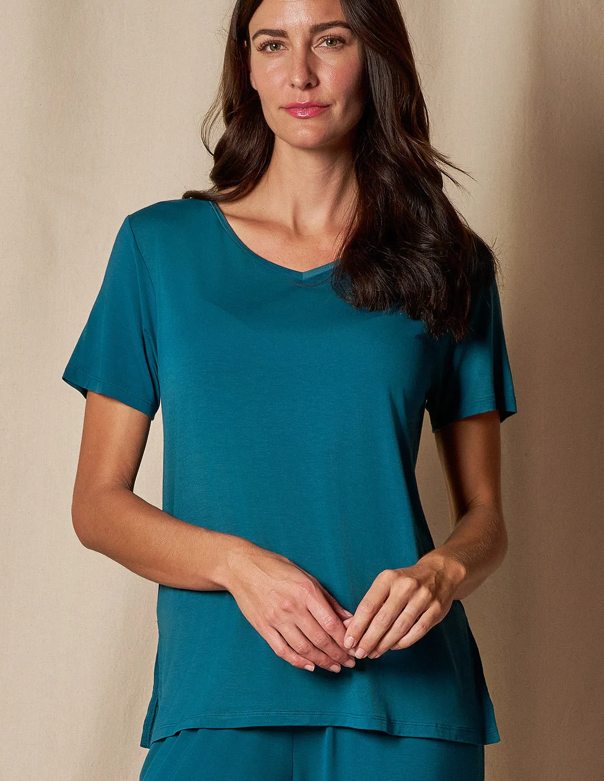 Bamboo V-Neck Sleep Tee - Deep Jade