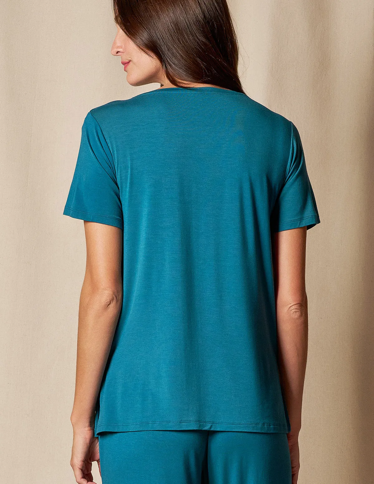 Bamboo V-Neck Sleep Tee - Deep Jade