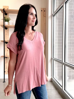 Bamboo V-neck Tee in Vintage Rose