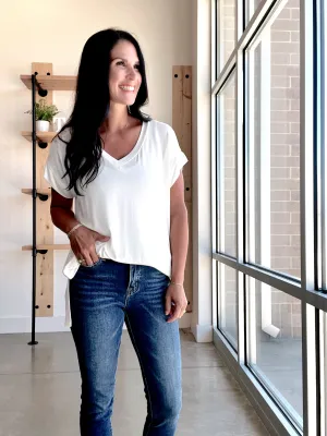 Bamboo V-neck Tee in White