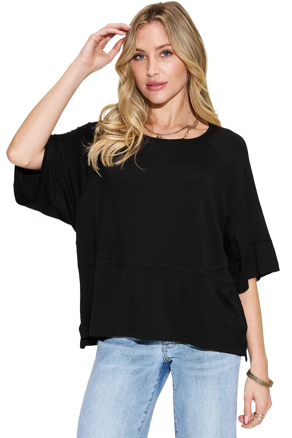 Basic Bae Bamboo Round Neck T Shirt Soft Stylish Exposed Seam Eco Friendly