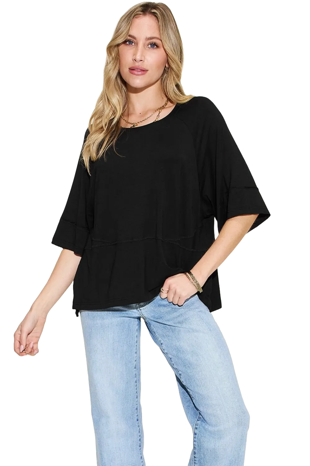 Basic Bae Bamboo Round Neck T Shirt Soft Stylish Exposed Seam Eco Friendly