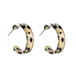 Beige & Black Acrylic Leopard Print Huggie Earrings