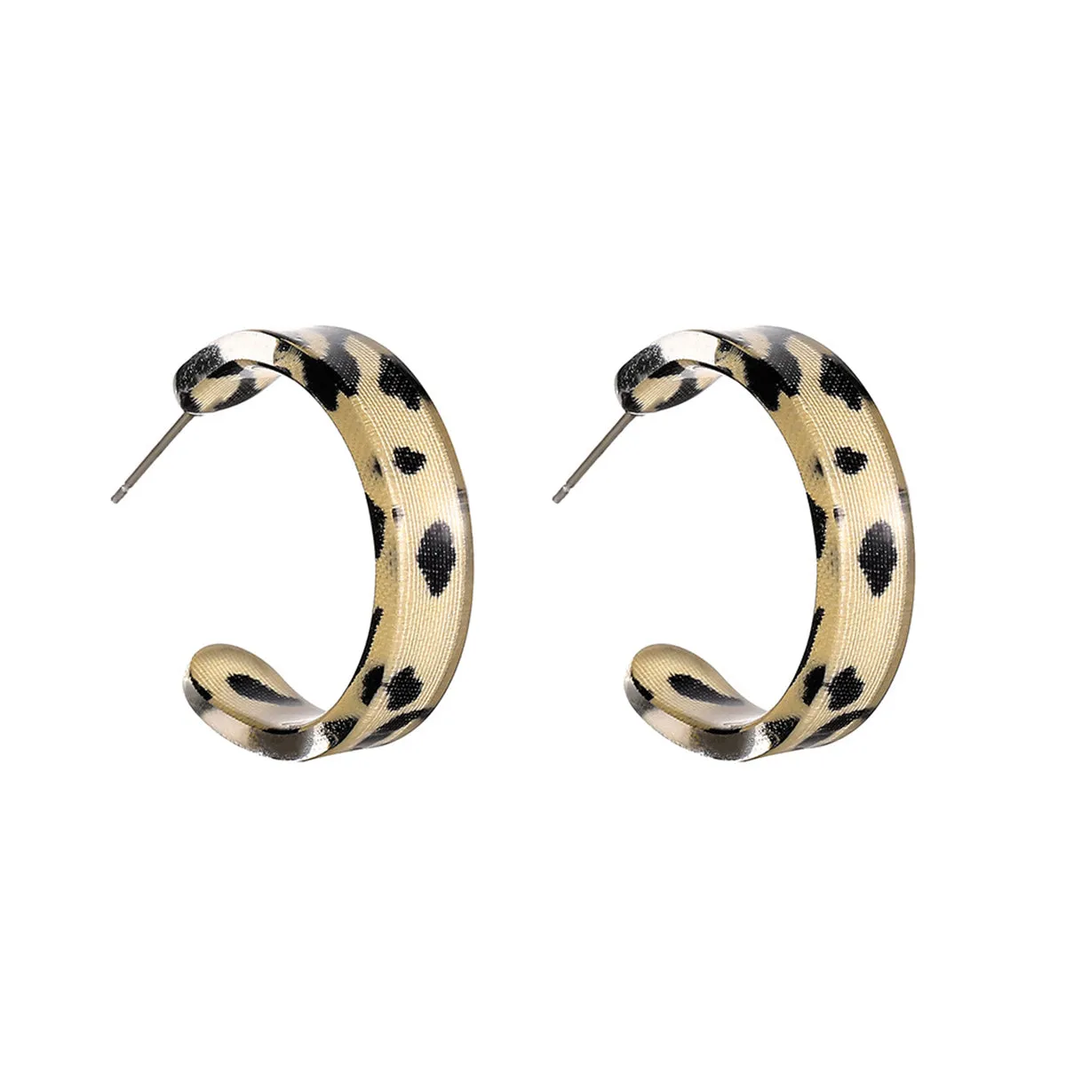 Beige & Black Acrylic Leopard Print Huggie Earrings
