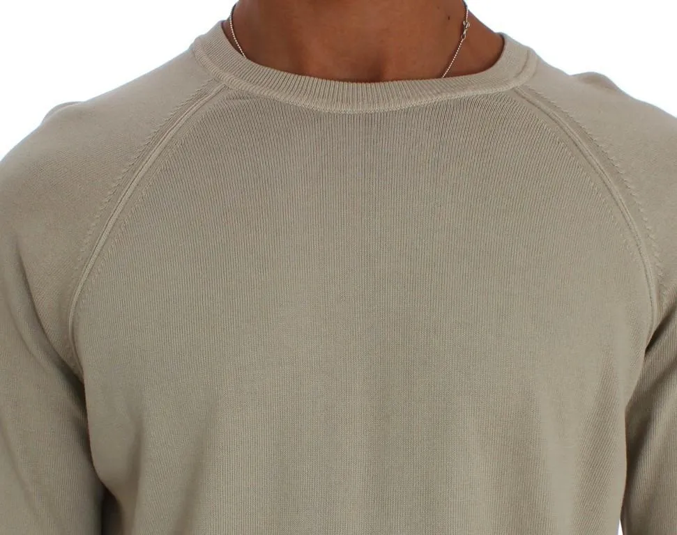 Beige Cotton Crew-neck Pullover Sweater