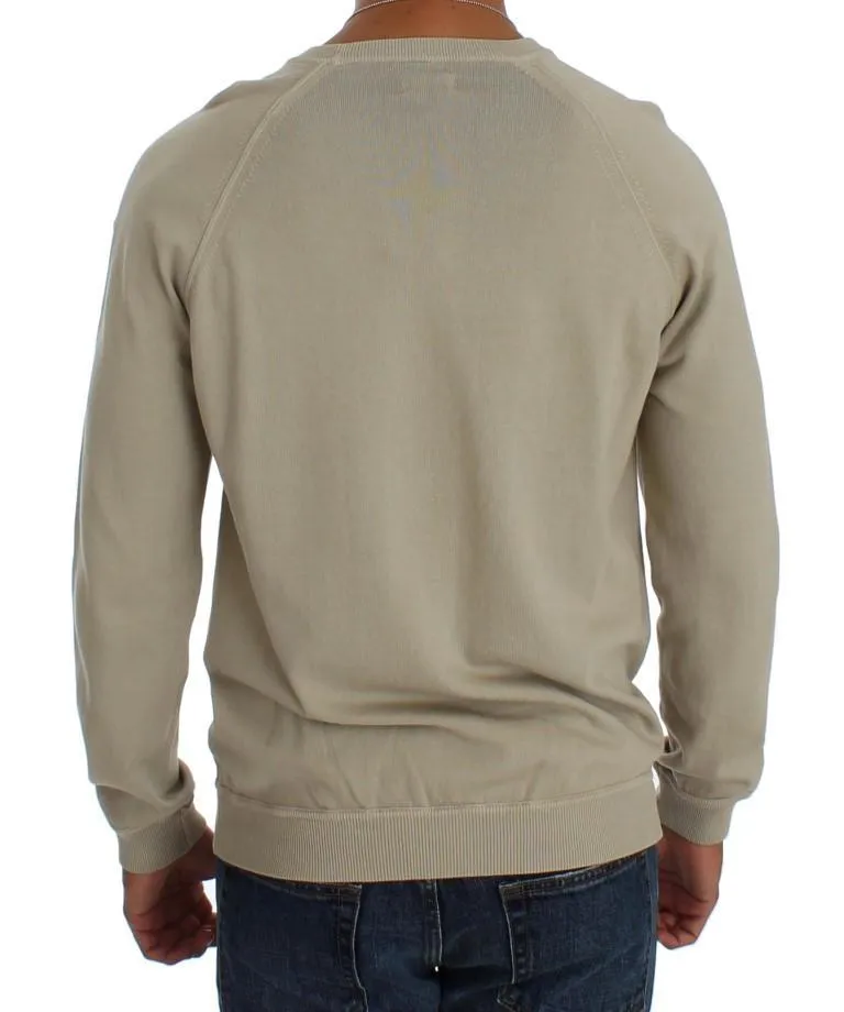 Beige Cotton Crew-neck Pullover Sweater