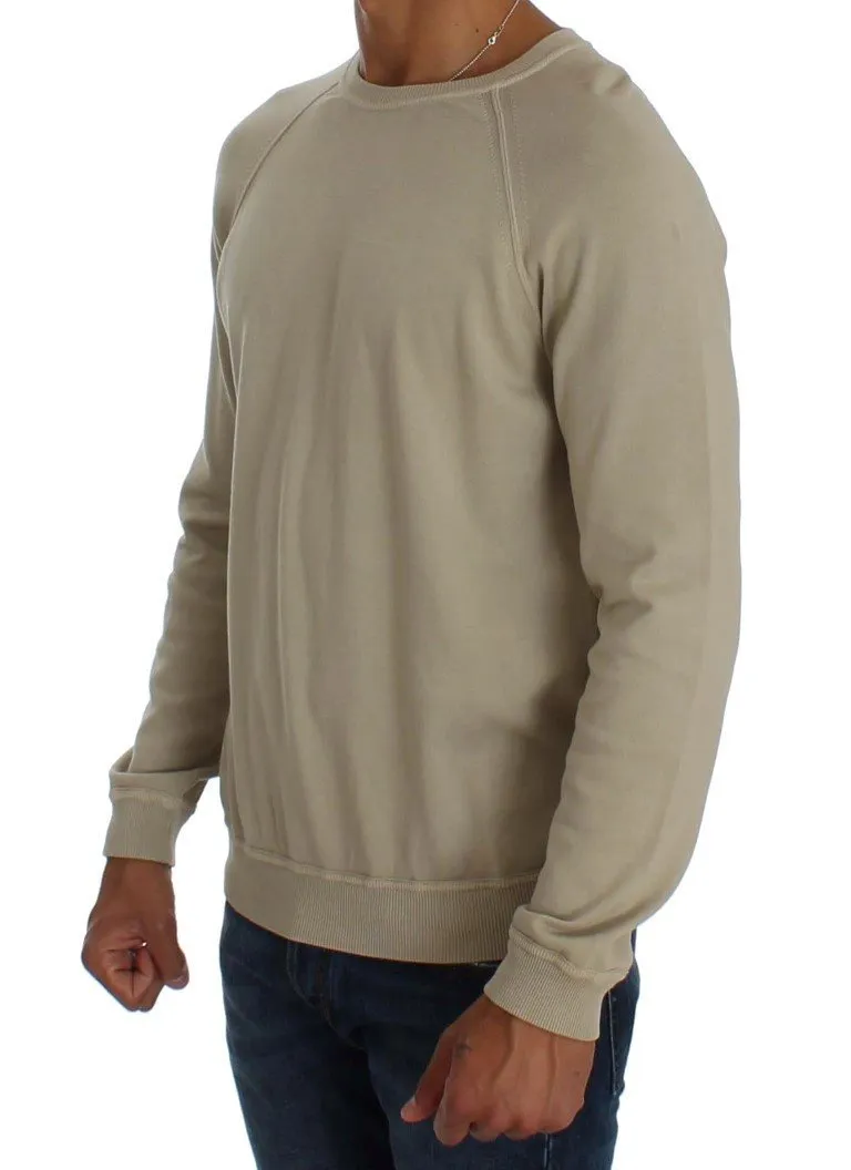 Beige Cotton Crew-neck Pullover Sweater