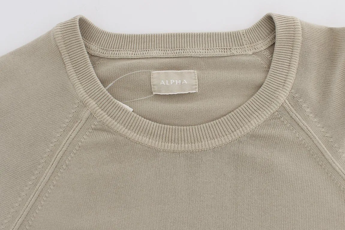 Beige Cotton Crew-neck Pullover Sweater