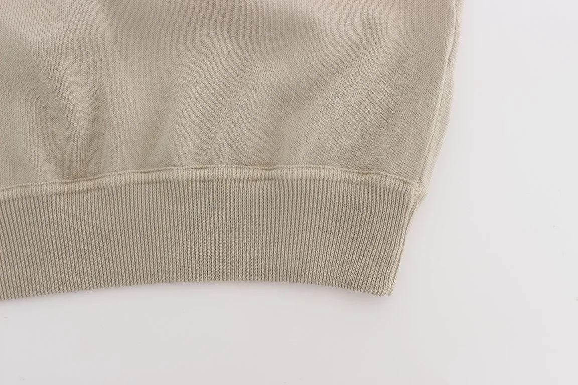 Beige Cotton Crew-neck Pullover Sweater