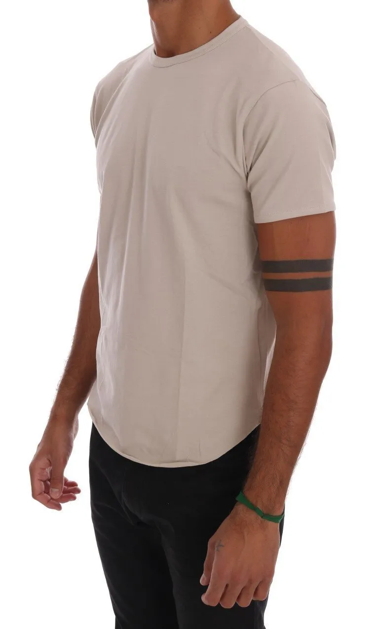 Beige Cotton Stretch Crew-neck T-Shirt