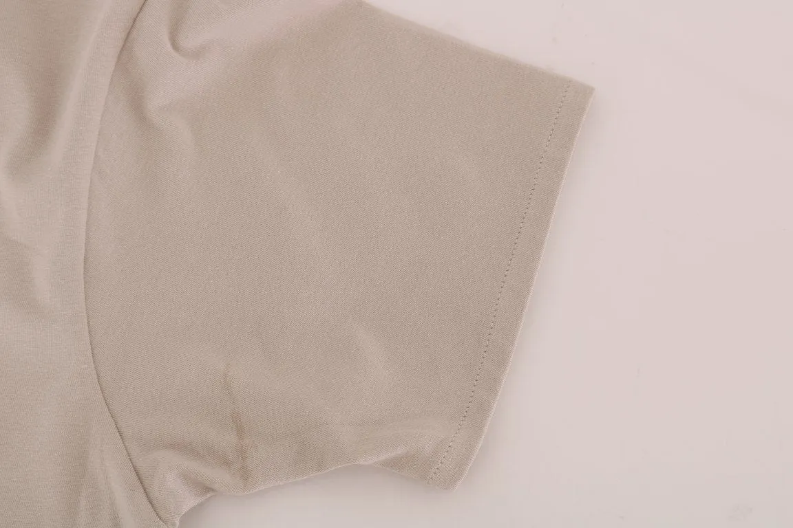 Beige Cotton Stretch Crew-neck T-Shirt