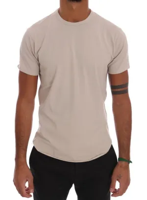Beige Cotton Stretch Crew-neck T-Shirt